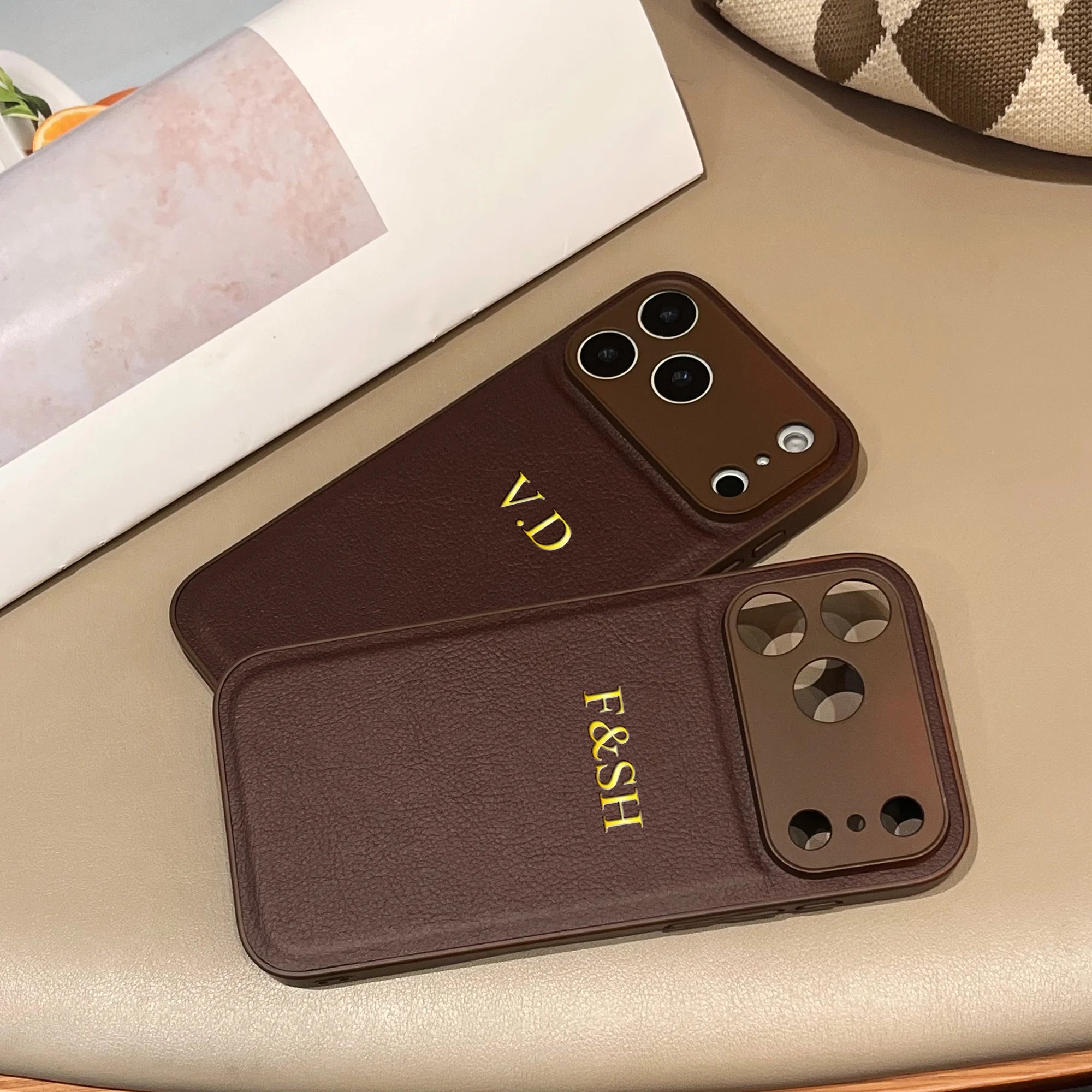 Personalized Customized Name Color Faux Leather Case For iPhone 17 16 15 14 13 Pro Max Plus 17 Air Hot Gold Foil Engraved Cover