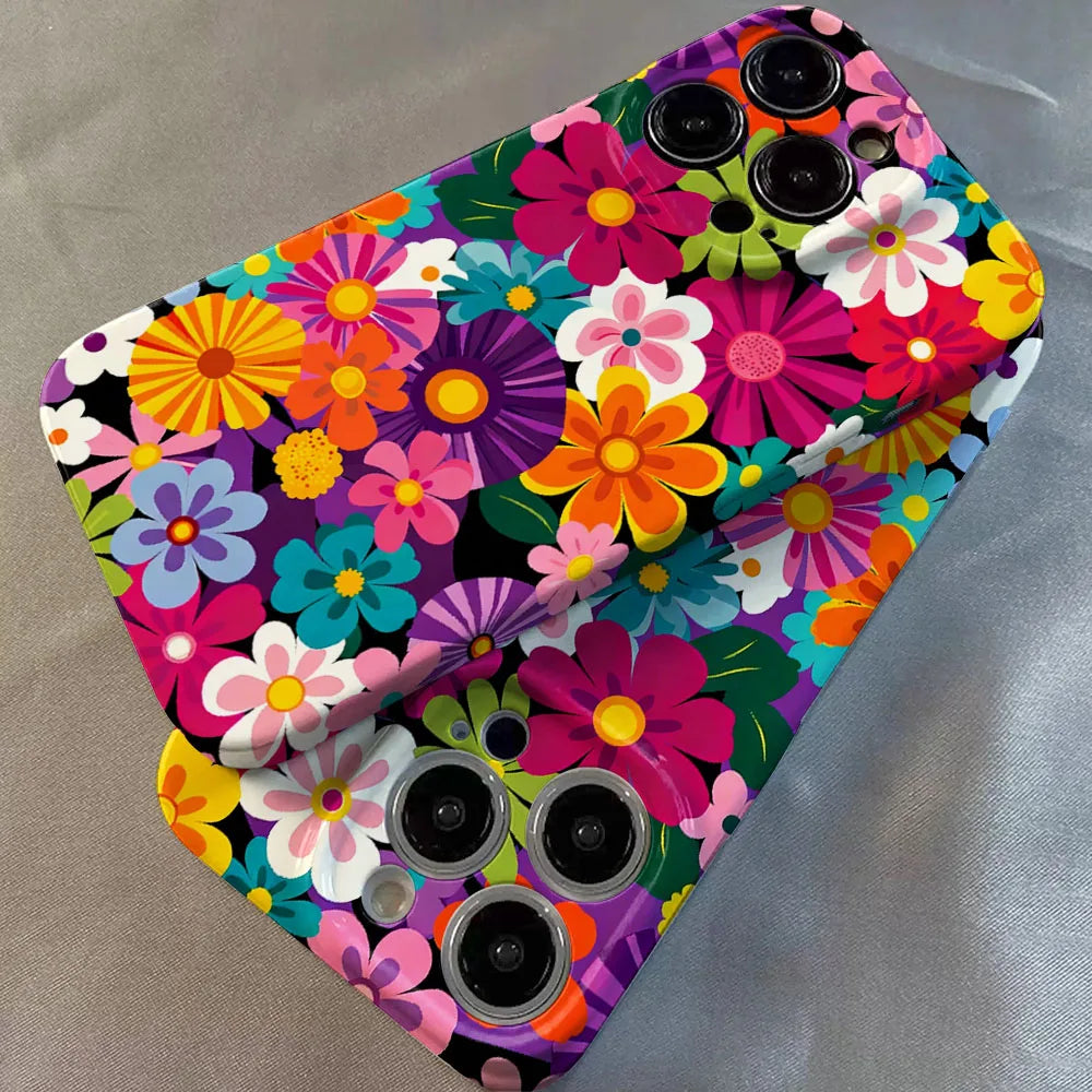 Phone Case For iPhone 17 16 15 14 13 12 11 Pro Max Air 16e 7 8 Plus XS Max X XR Colorful Retro Floral Hard PC Bumper Cover