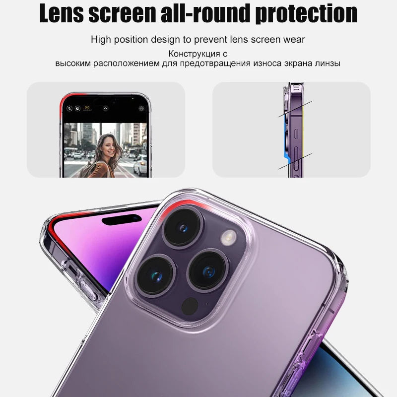 Luxury Clear Phone Case For iPhone 16 15 14 13 12 11 Pro Max XR X XS 7 8 Plus Shockproof Transparent Bumper Back Cover