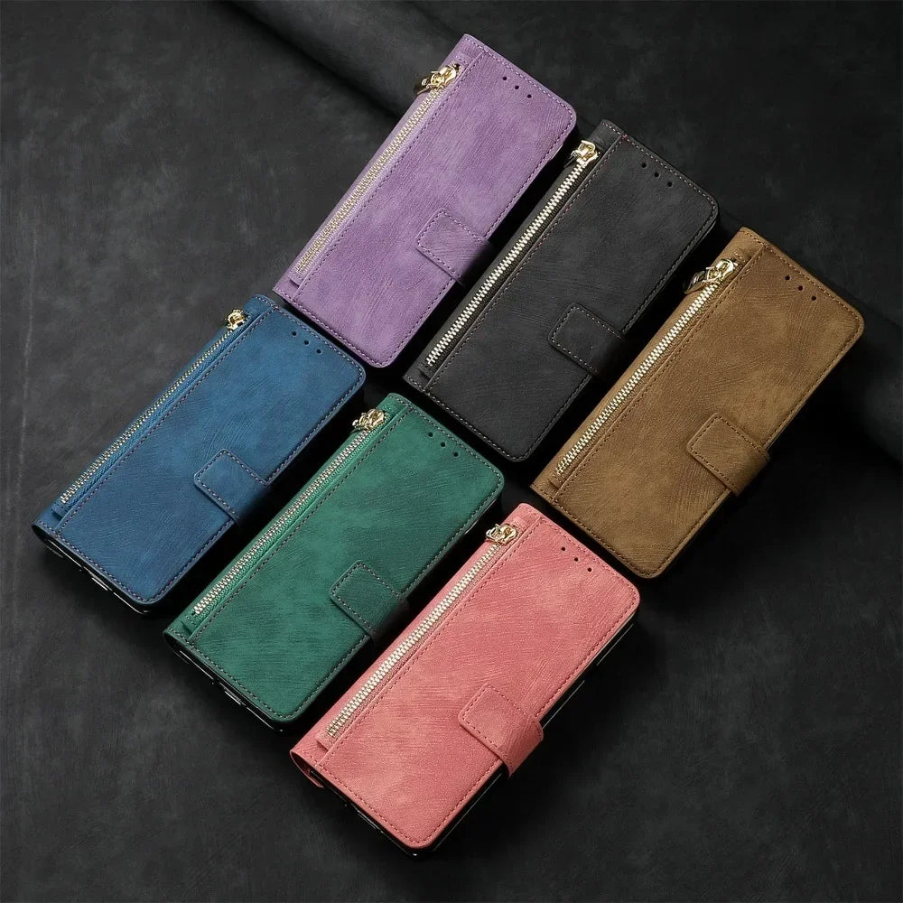2 in 1 Detachable Zipper Cards Solt Wallet Phone Case for Samsung Galaxy Z Fold 7 6 5 4 3 Fold7 Fold6 Fold5 Fold4 Leather Cover