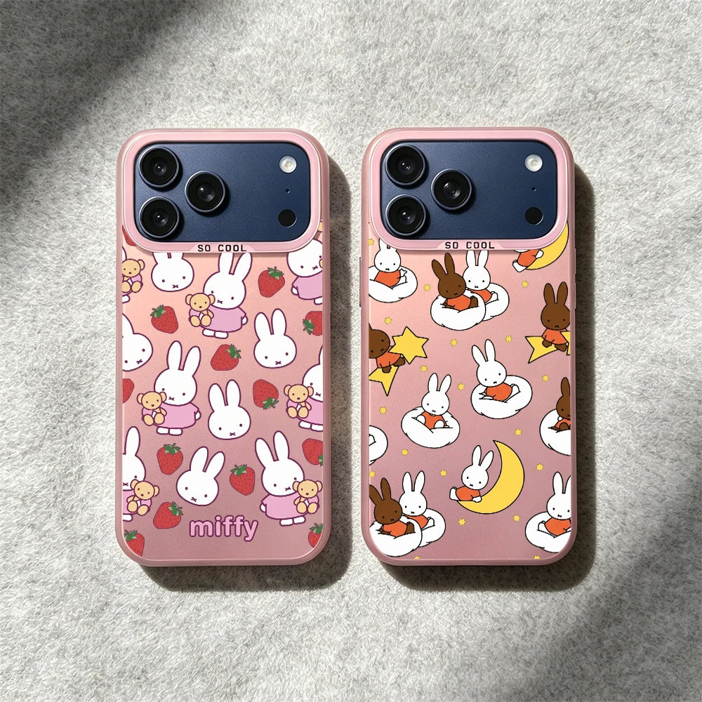 Cartoon Cute M-Miffy E Phone Case For iPhone 11 12 13 14 15 16 17 E Pro Max Plus Mini Electroplated Silver IMD Laser Pink Cover