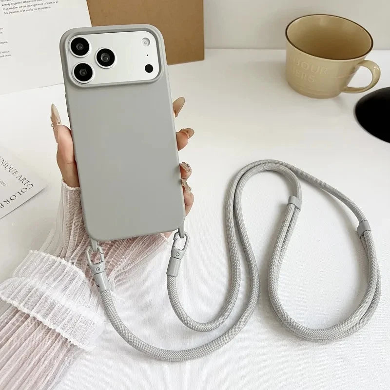 Official Lanyard Case For iPhone 17 Pro Max 14 12 11 13 15 16 Plus 17 Air Shockproof Candy Crossbody Neck Cord Strap Soft Cover