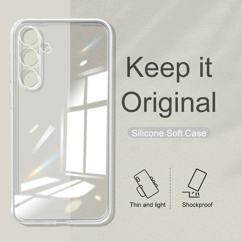 Full Camera Protection Silicone Soft Case For Samsung Galaxy S24 S23 S21 FE S22 Plus A14 A34 A54 Ultra Thin Clear Case Cover TPU