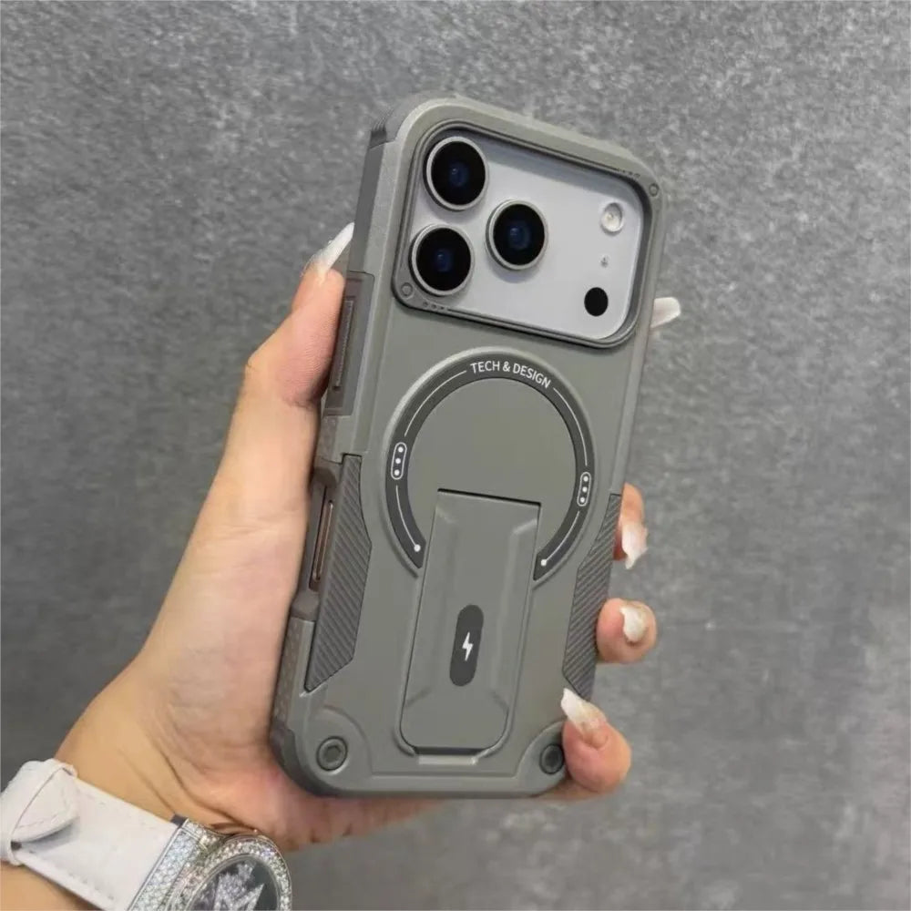 For Magsafe Kickstand Phone Case For iPhone 17 Pro 14 16 15 13 11 12 Pro Max Air Magnetic Wireless Charge Stand Anti-Fall Cover