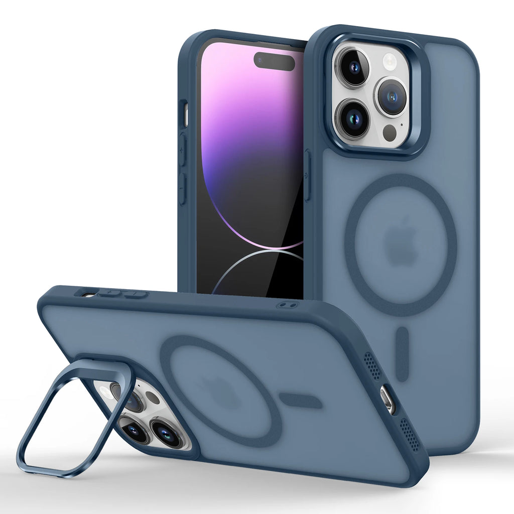 Metal Lens Stand Magnetic For Magsafe Case For iPhone 17 Air 16 15 14 13 12 Mini 11 Pro Max Plus Matte Wireless Charge Cover