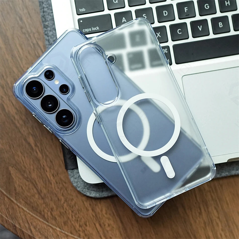 Magnetic For Magsafe Wireless Charging Translucent Case For Samsung Galaxy S26 S25 S24 Ultra Matte Clear Shockproof Bumper Cover