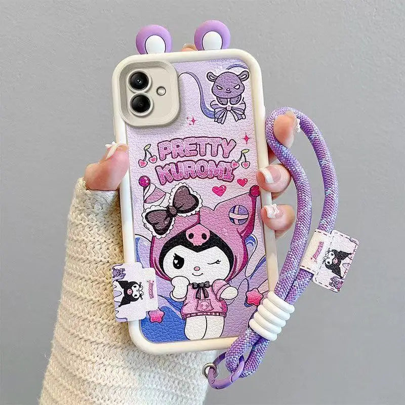For Huawei Honor Magic 7 6 Lite 200 Pro Smart 90 70 Lite Phone Case 3D Ear Sanrio Kuromi Wrist Strap Cartoon Leather Cover