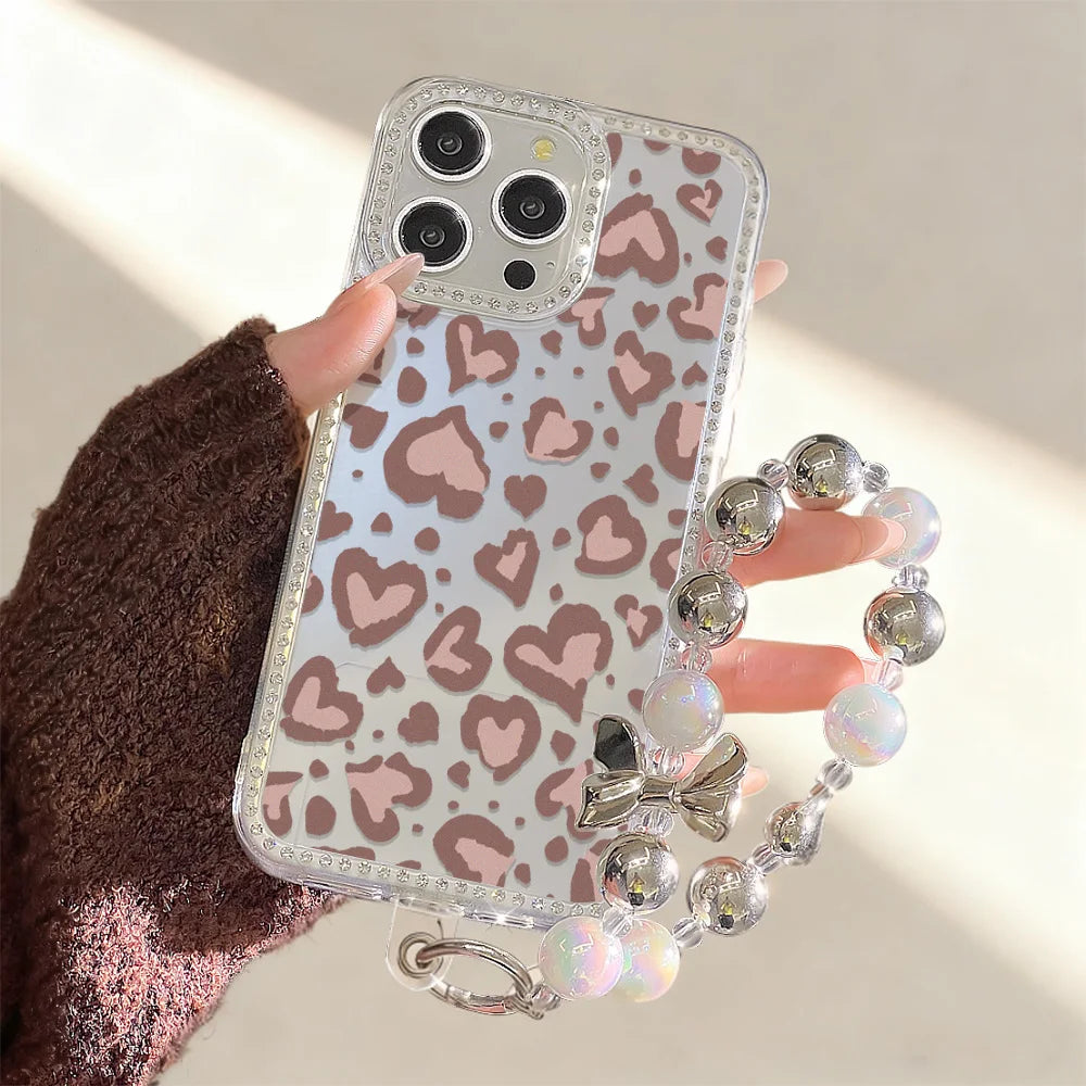 Heart-Shaped Leopard Print Phone Case For iPhone 16 Pro Max 17 Pro 13 16 14 15 17 12 Air 11 Shockproof Funda Cover Transparent
