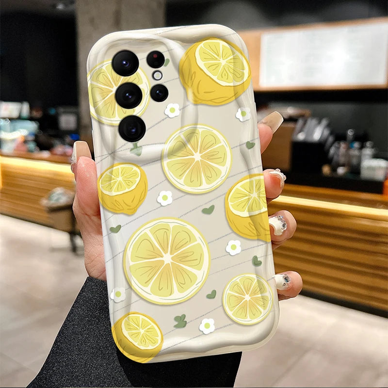 Summer Fruit Lemon Flower Clear Phone Case for Samsung Galaxy S25 S24 Ultra S23 S22 S21 S20 Plus FE A56 A36 A26 Silicone Cover