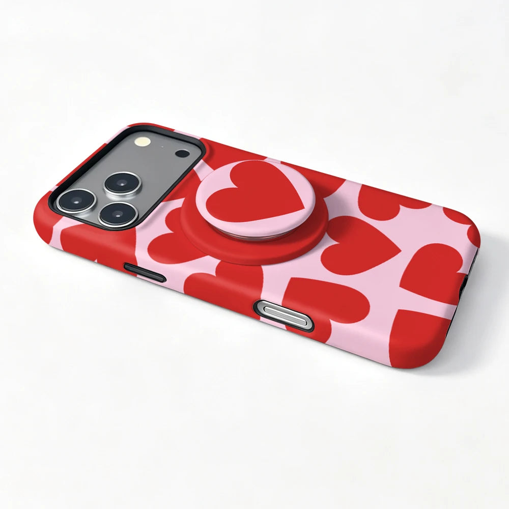 Magnetic Case For iPhone 17 16 15 14 13 12 11 Pro Max Air 16e 7 8 Plus XS Max X XR Love Heart 2 IN 1 Film Phone Holder Case
