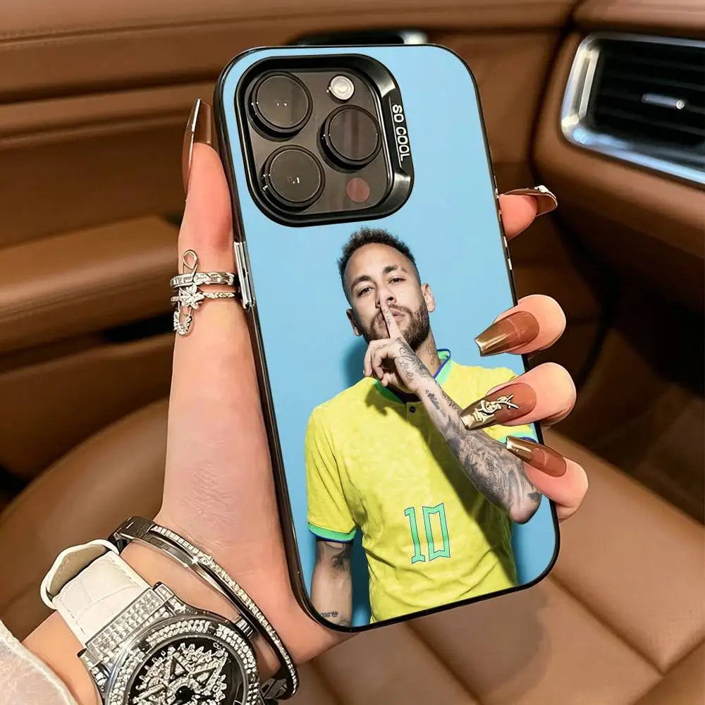 10-N- Neymar Football Phone Case For iPhone 17,16,15,14,13,12,11 Plus Pro Max Colored Silver Phone Case