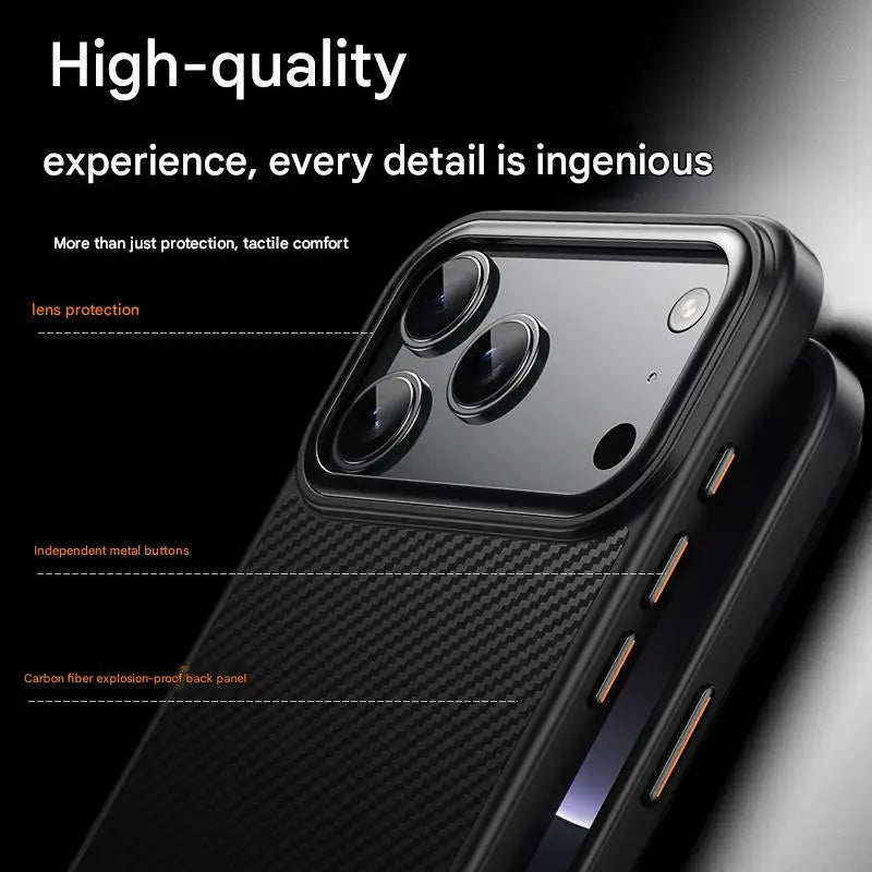 600D Carbon Fiber Texture for Magsafe Case for IPhone 17 Pro Max 17 Air 16 15 Plus Magnetic Wireless Charging Metal Lens Cover