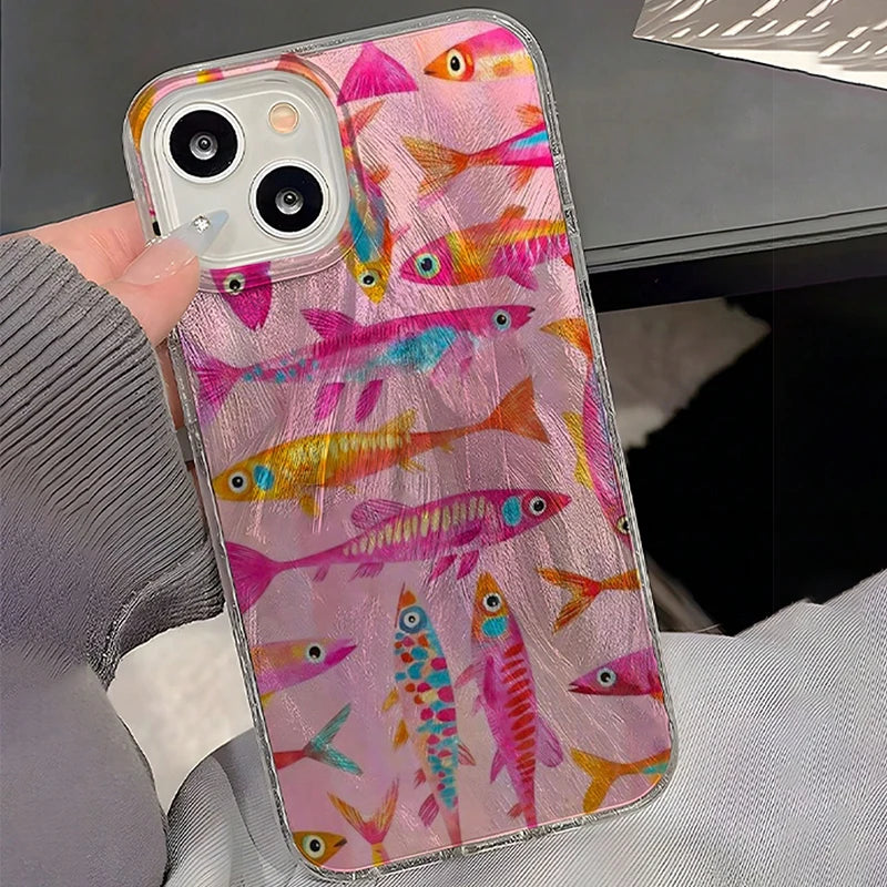 Ocean Minimalist Fish Pattern Phone Case For iPhone 17 16 15 14 Pro Max 13 12 11 7 8 Plus 16E 17E XS X XR Shockproof Back Cover
