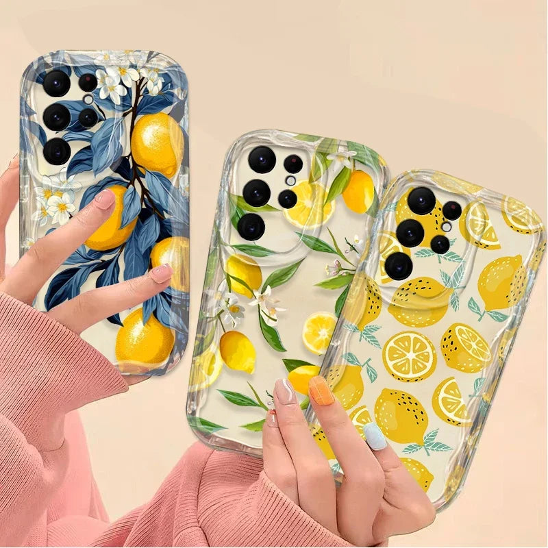 Fruit INS Lemon Flower Case For Samsung Galaxy S25 S24 Ultra S23 S22 S21 Plus FE A56 A36 A26 A16 A06 A15 A25 A35 A55 5G Cover