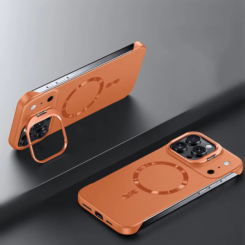 Matte PC Metal Camera Bracket Holder PC Case For iPhone 17 Pro Max Air 16 15 17Pro Frameless Plastic Shockproof Armor Cover
