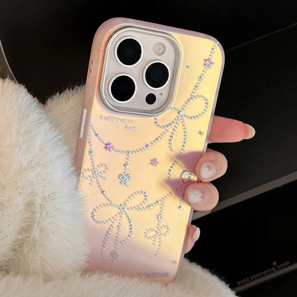 Bow stars laser shiny cool shell for iphone 17 16 pro max 13 14 15 promax ins protector back cover phone case