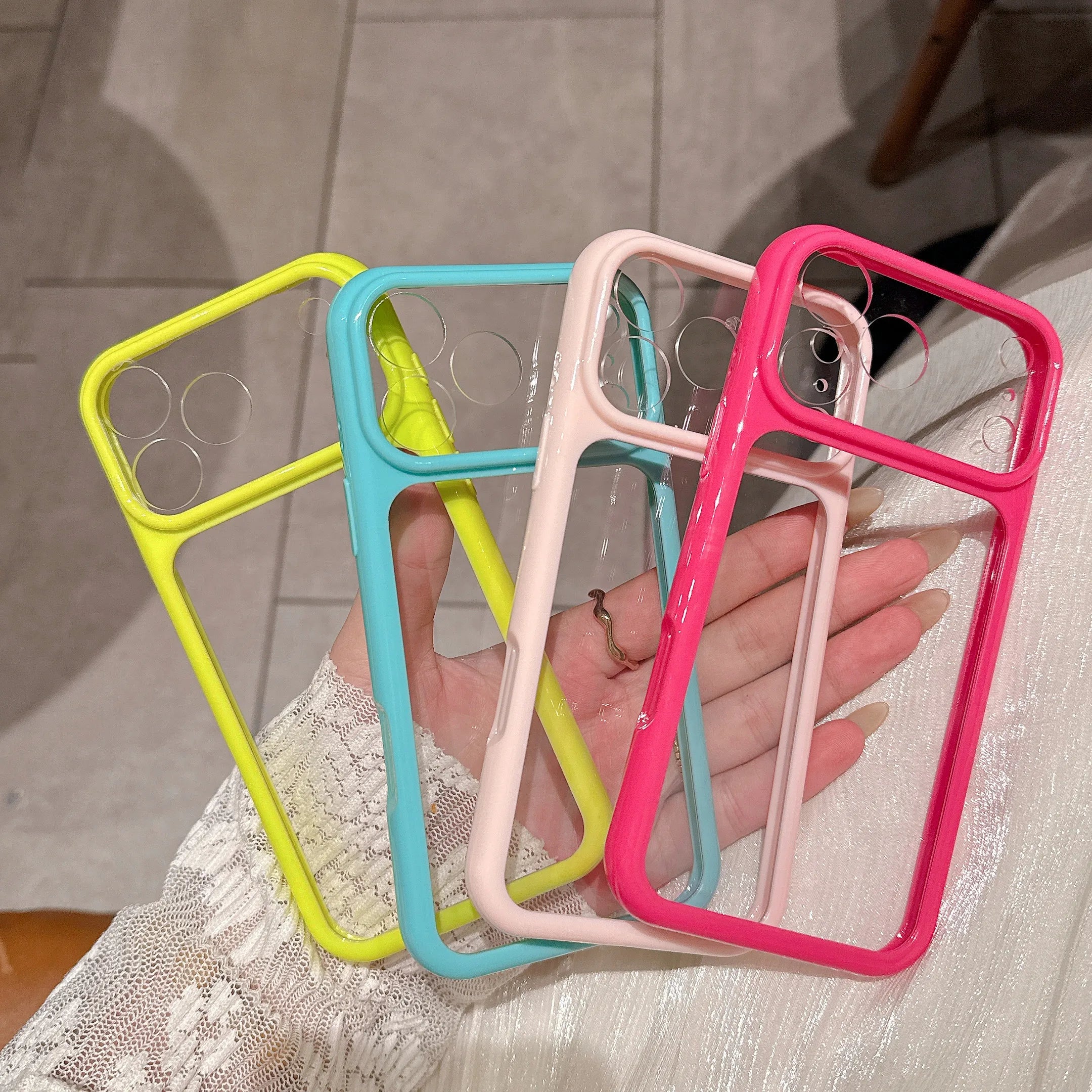 Luxury Clear Phone Case For Iphone 13 14 15 16 17 Pro Max TPU Soft Frame Transparent Back Panel Cover Large Window Phone Shell