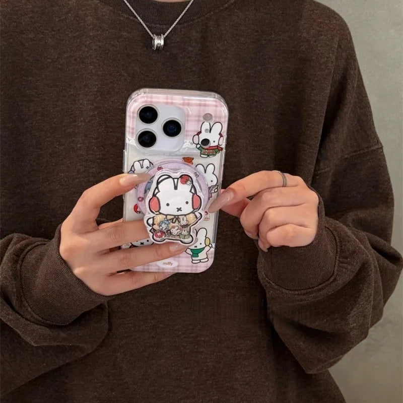 Cute happy music Miffy Magsafe Wireless Charge Phone Case For iPhone 15 17 14 13 16 Pro Max Funny Shake Miffy Magnetic Cover