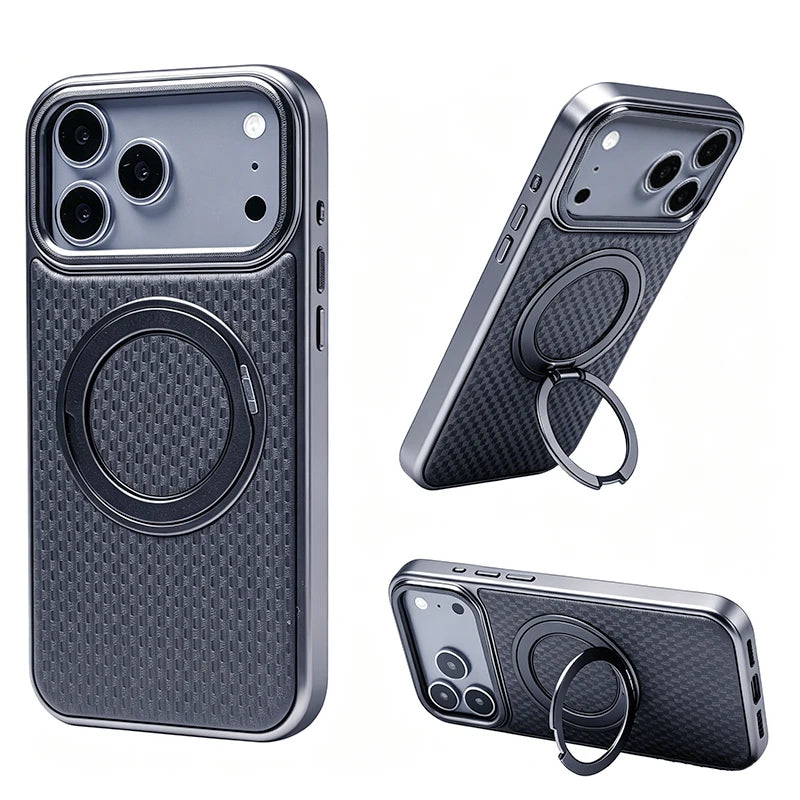 High Quality Texture360 Pivot Phone Case for IPhone17pro 17 ProMax Magnetic Ring Stand Wireless Charging Cover