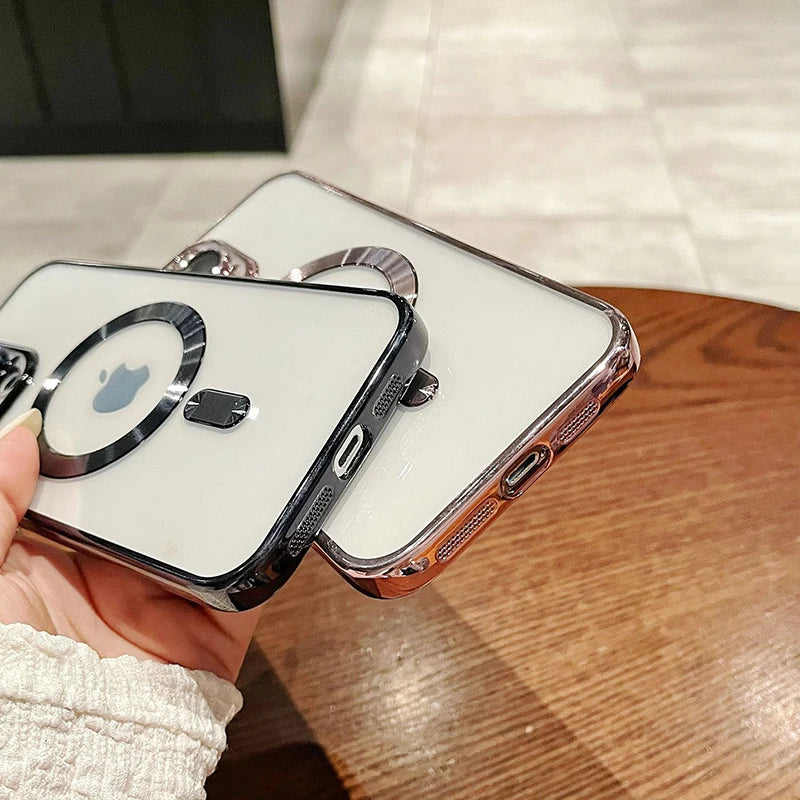 Luxury Magnetic Shockproof Phone Case For iPhone 17 16 15 14 Pro 13 12 Pro Max 17 Air Funda Stand Glass Lens Protection Cover