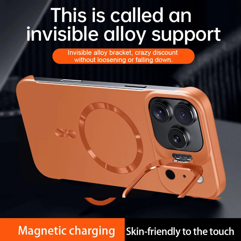 Lens Holder Frameless Magnetic Case For iPhone 17 16 15 14 Pro Max Air 13 For Magsafe Solid Color Ultra Thin Skin Feel PC Cover
