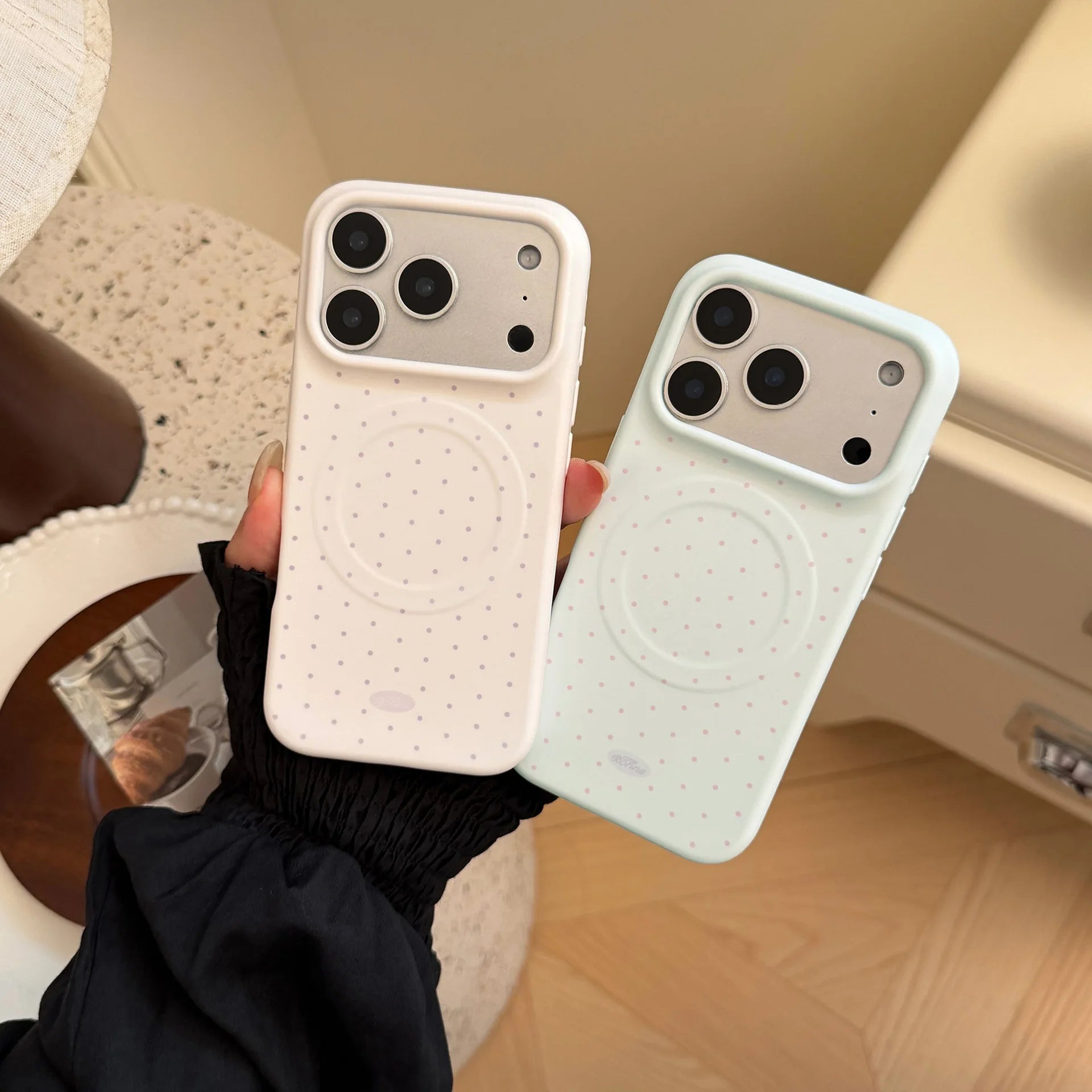 Korean Candy Colors Full Screen Polka Dot Magnetic Phone Case for iPhone 17 16 15 13 14 Pro Max Shockproof Protective Soft Cover