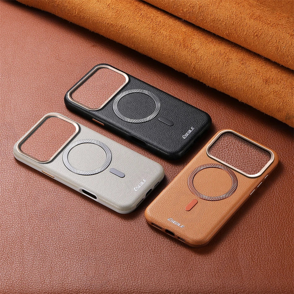 Busines Retro Lychee Skin Texture Leather Magnetic For Magsafe Case For iPhone 13 14 15 16 17 Pro Max Air 17pro Shockproof Cover