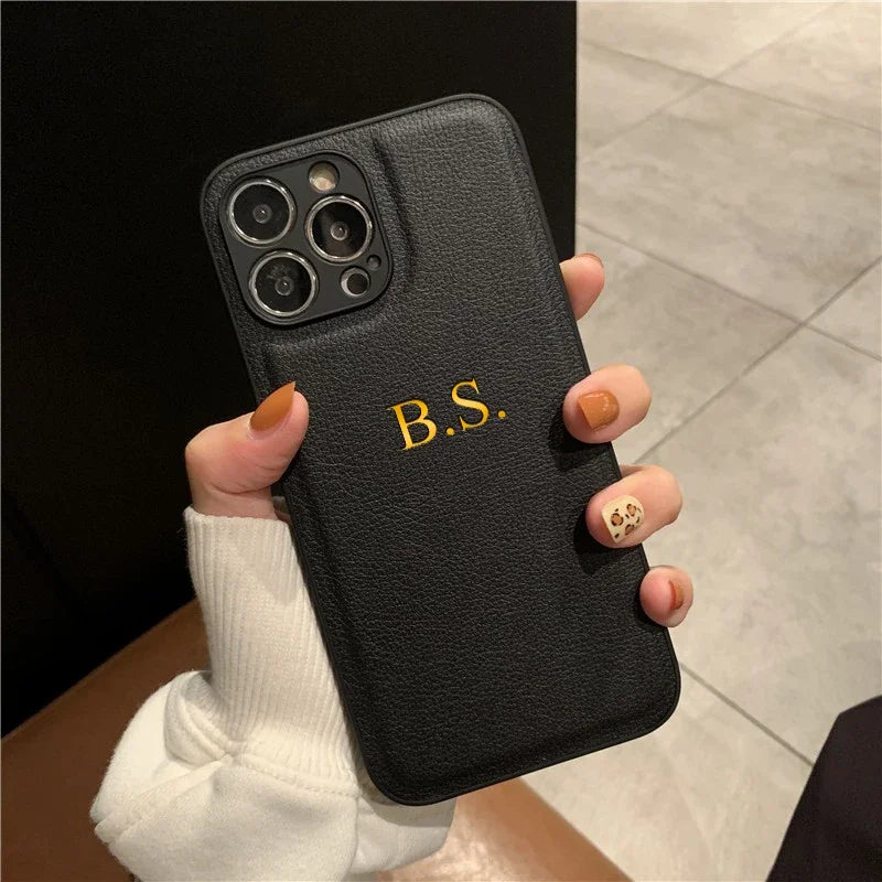 Personalized Phone Case For iPhone 17 Pro Max 16 15 14 Plus 13 12 11 17Air Luxury PU Leather Customized Initials Name Gift Cover