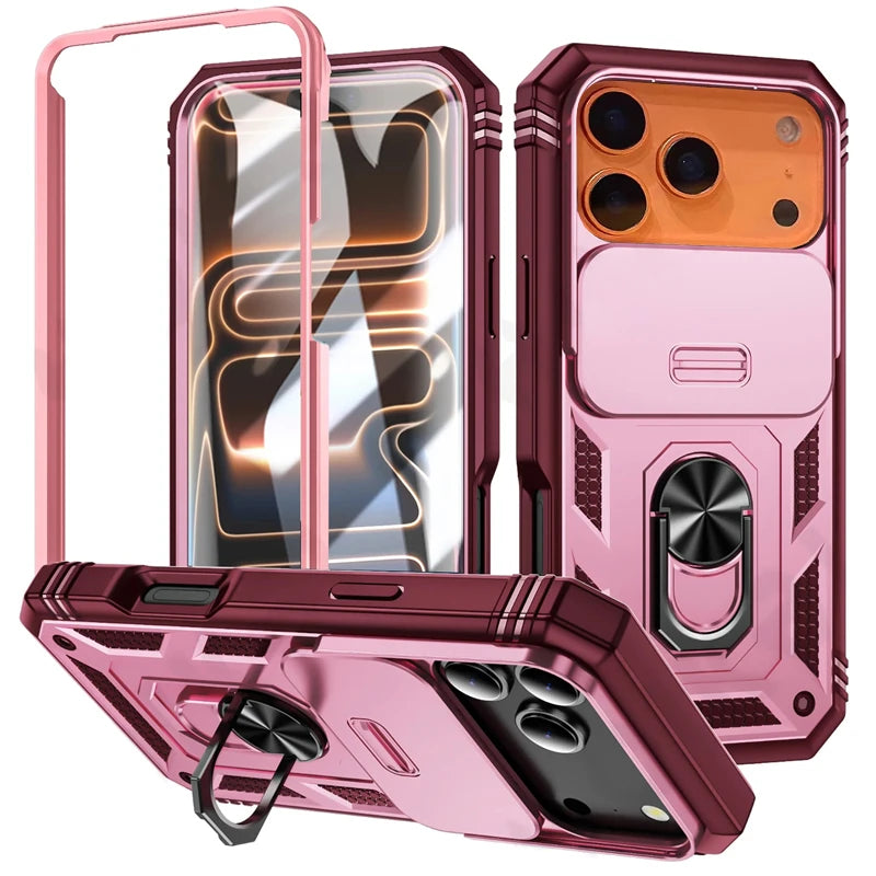 360 Degree Rotate Military Grade Armor Protection Phone Case For iPhone 17 13 15 14 16 11 12 Pro Max Plus Air Camera Slide Cover