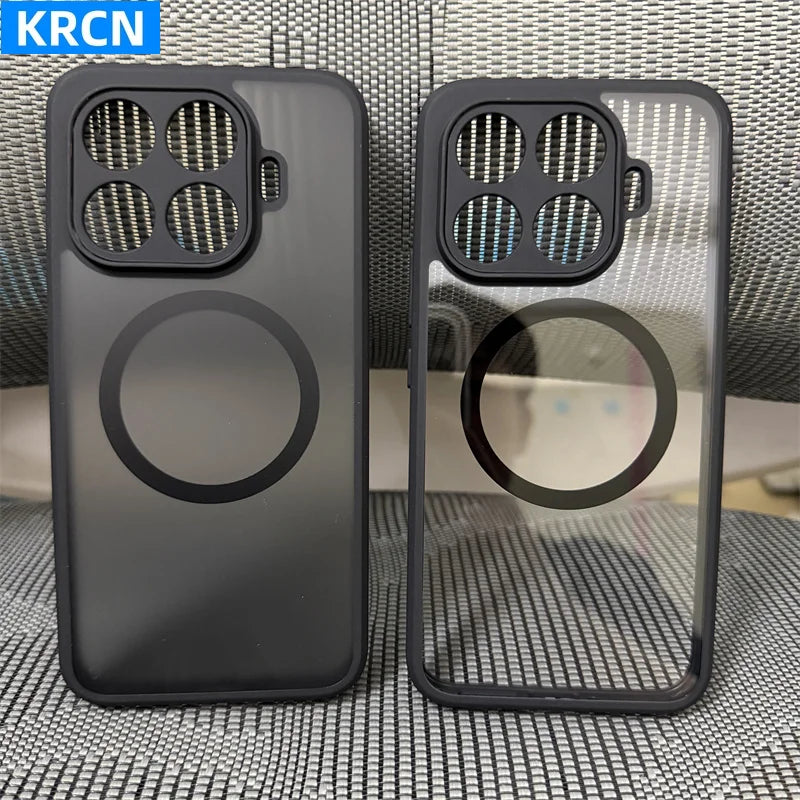 Anti-yellow Acrylic Clear Matte Translucent Magnetic Holder Case for Xiaomi 17T 17T Pro Hard Back Camera Protect Anti-drop Cover