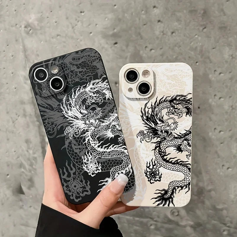 Black White Dragon Silicone Phone Case For iPhone 15 16 Pro Max Cases iPhone 14 13 12 11 Pro 16E XS X XR 7 8 Plus SE2 Soft Cover