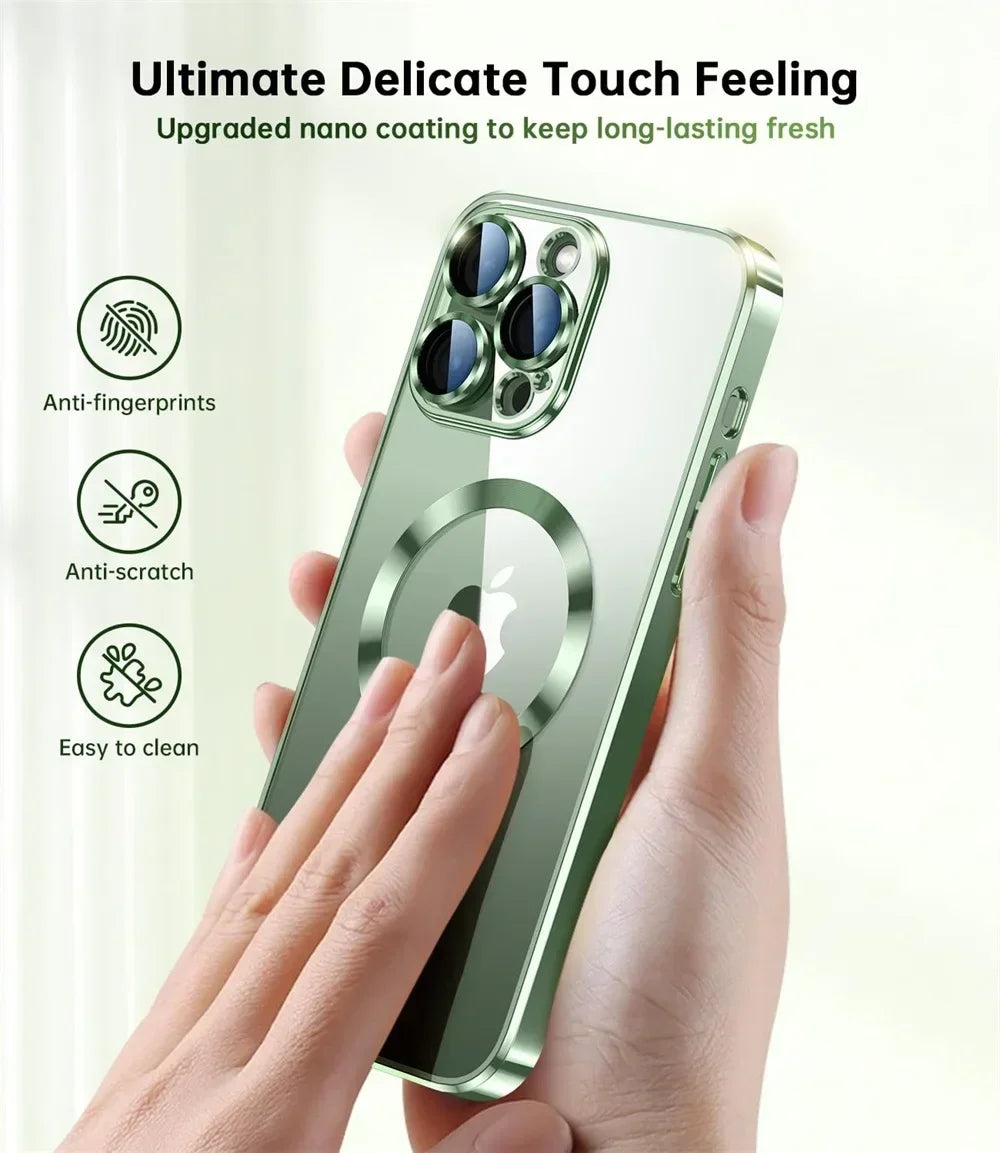 Plating Soft Clear Case For iPhone 17 Air 16 15 14 13 12 11 Pro Max Wireless Charging Magsafe Shockproof TPU Cover Weak Magnetic
