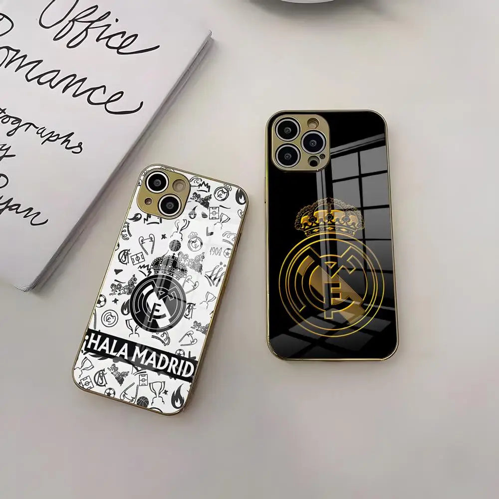 Well-known M-madrid Soccer Club Phone Case Luxury Brief Golden Case For IPhone16 15 14 Plus 13 11 12 Pro Max Electroplating Cove