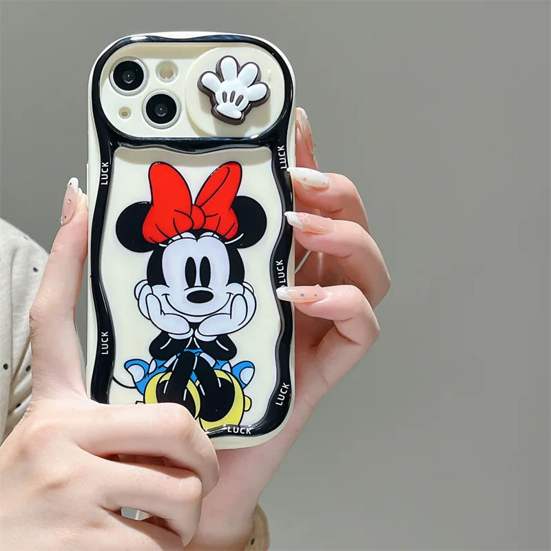 Cute Mickey Minnie Push Window Phone Case Compatible with iPhone 13 14 PRO MAX 15 16 PRO 11 17 Series Shockproof Protective