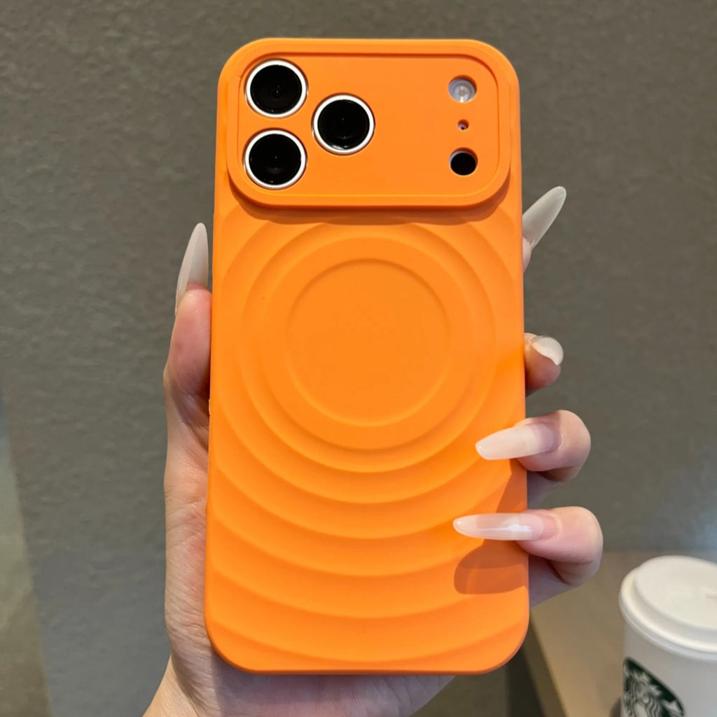 AI Button Liquid Silicone Water Ripple Pattern Candy Phone Case For iPhone 17 16 15 14 Pro Max For Magsafe Magnetic Charge Cover