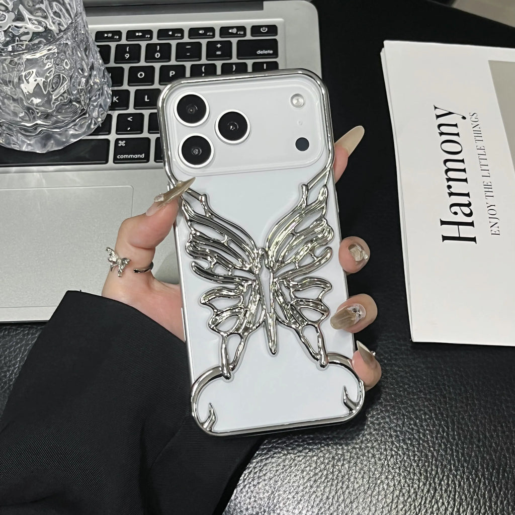 3D Plating Hollow Butterfly Phone Case for iPhone 17 Air 16 15 14 Plus 13 12 11 Pro Max Matte Shockproof Frameless Cooling Cover