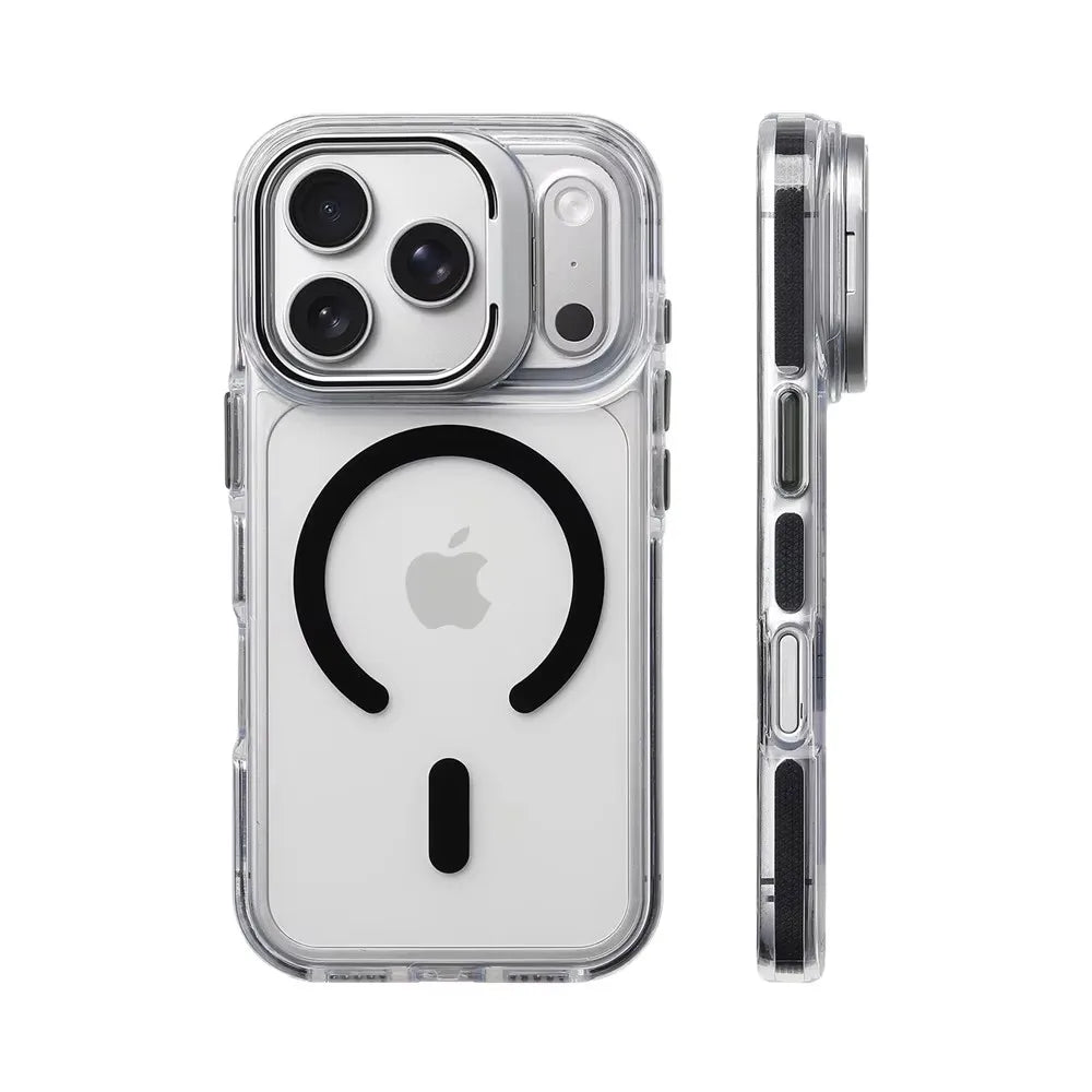 Luxury Magnetic Shockproof Clear Bumper Case for iPhone 17 Pro Max Air 16 15 14 13 12 Plus For Magsafe Lens Protect Stand Cover