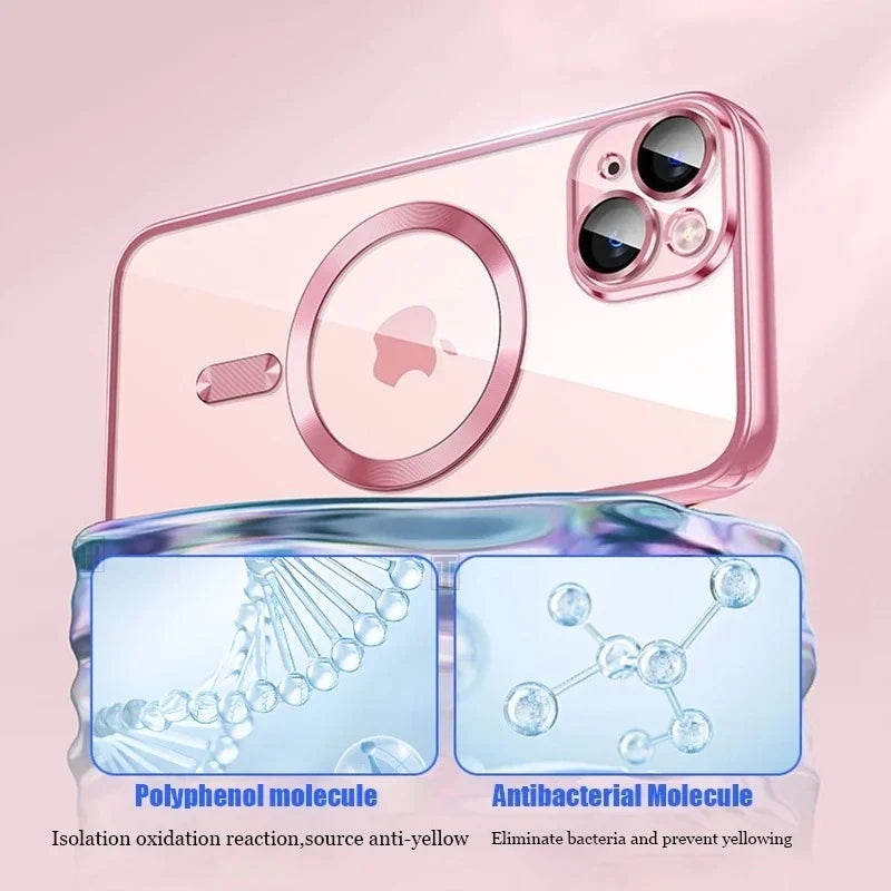 Clear Plating Ultrathin Silicone Case For iPhone 17 Air 16 15 14 13 12 11 Pro Max Magsafe Magnetic Lens Film Protect Cover Pink