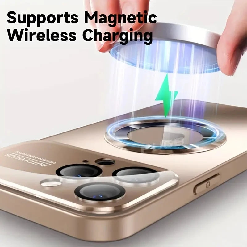 New Titanium Metallic Color Magnetic Phone Case For iPhone 16E 16 15 14 11 13 12 Pro Max Matte Wireless Charging Protect Cover
