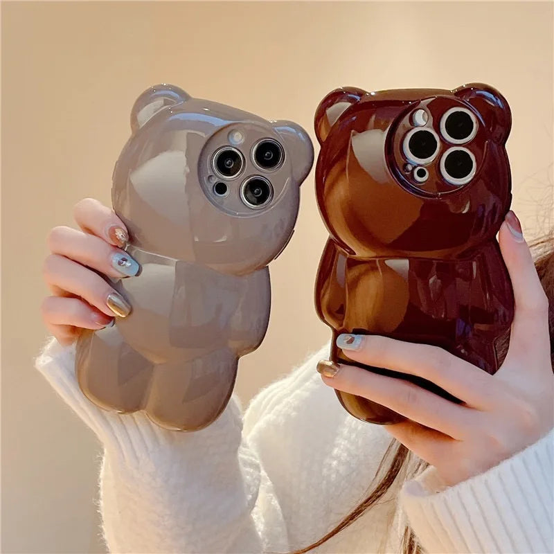 Cute 3D Bear Case For iPhone 17 16 15 14 13 12 11 Pro Max Shock-Resistant Protective Case