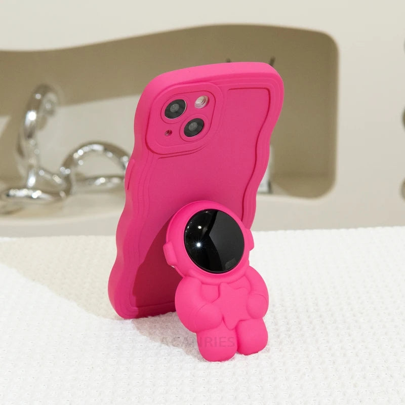 S24ultra Astronaut Holder Wavy Silicone Case For Samsung Galaxy S23 S21 S20 Fe S22 S24 Plus Ultra S 24 23 Stand Cover Note 20 10