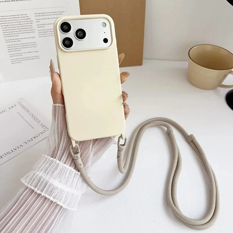 Official Lanyard Case For iPhone 17 Pro Max 14 12 11 13 15 16 Plus 17 Air Shockproof Candy Crossbody Neck Cord Strap Soft Cover