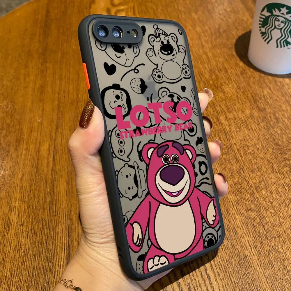 Lotso Strawberry Bear Matte Translucent Case For iPhone 17E 17 16 16E 15 14 13 12 11 Pro Max 17 Air 7 8 Plus XS Shockproof Cover
