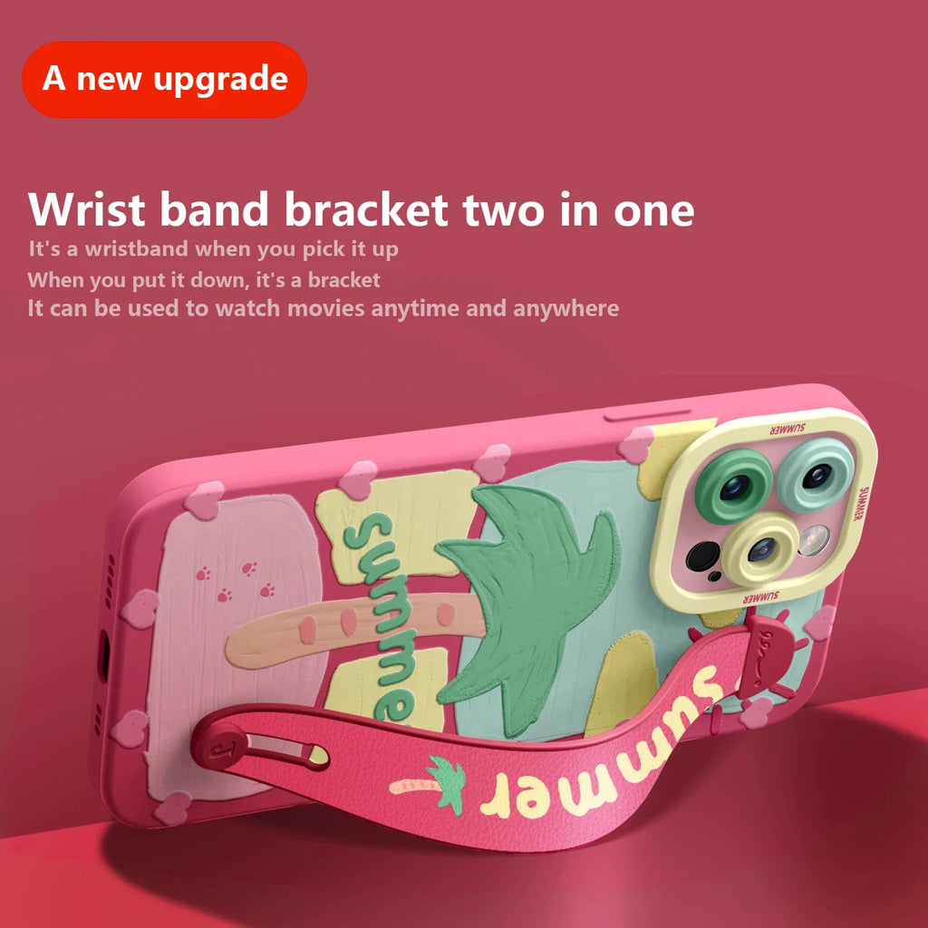 Deluxe Wrist Band Bracket Case Applicable Iphone 1514 13 12 11 ProMax X XR Xs Silicone Cell Phone Protective Cover Coconut Trees