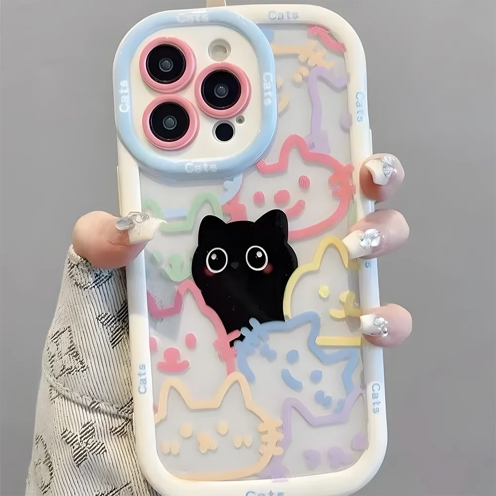 Cut Cat Aninal Phone Case For iPhone 15 Funda iPhone 16 17 Pro Max 11 13 14 12 7 8 Plus SE 2020 Air 17promax Silicone Soft Cover
