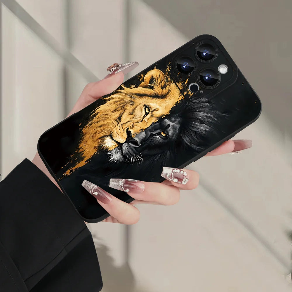 Creative Lion Pattern Soft TPU Phone Case For iPhone 16 Pro Max 15 14 13 Mini 12 11 16E 17 Air X XR XS Max 8 7 Plus Cover