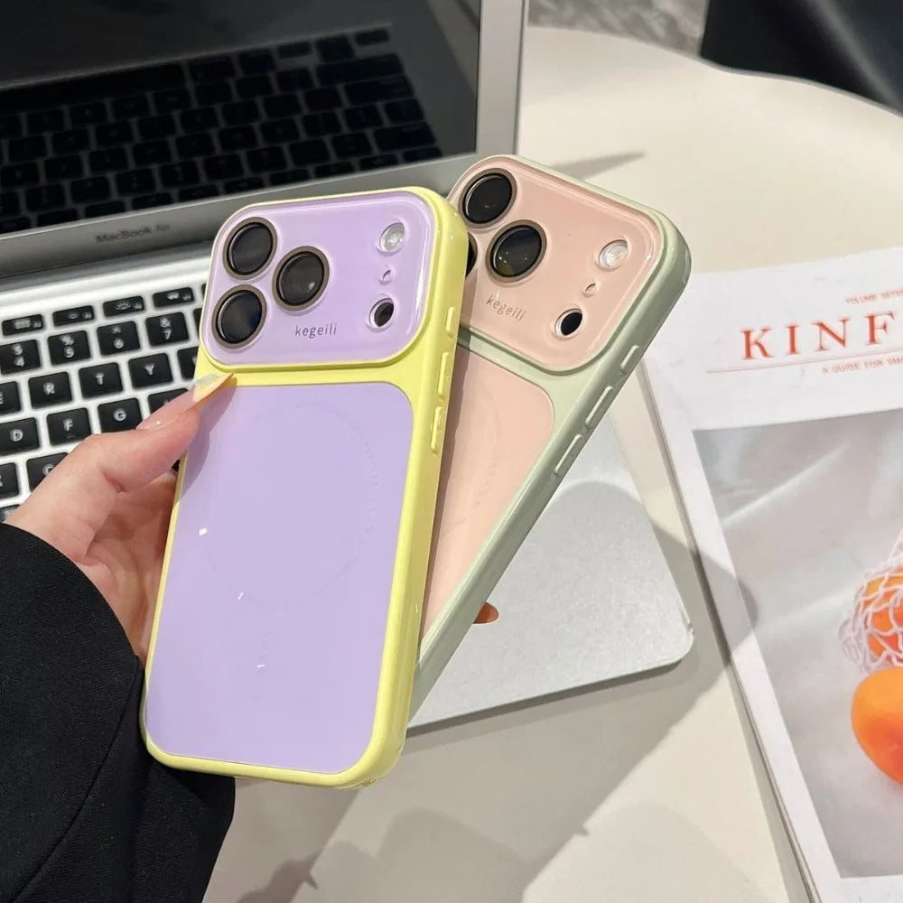 for Magsafe Candy Color Contrast AG Case for iPhone 17 16 15 Pro Max 14 13 12 Magnetic Large Window Camera Protector Cover