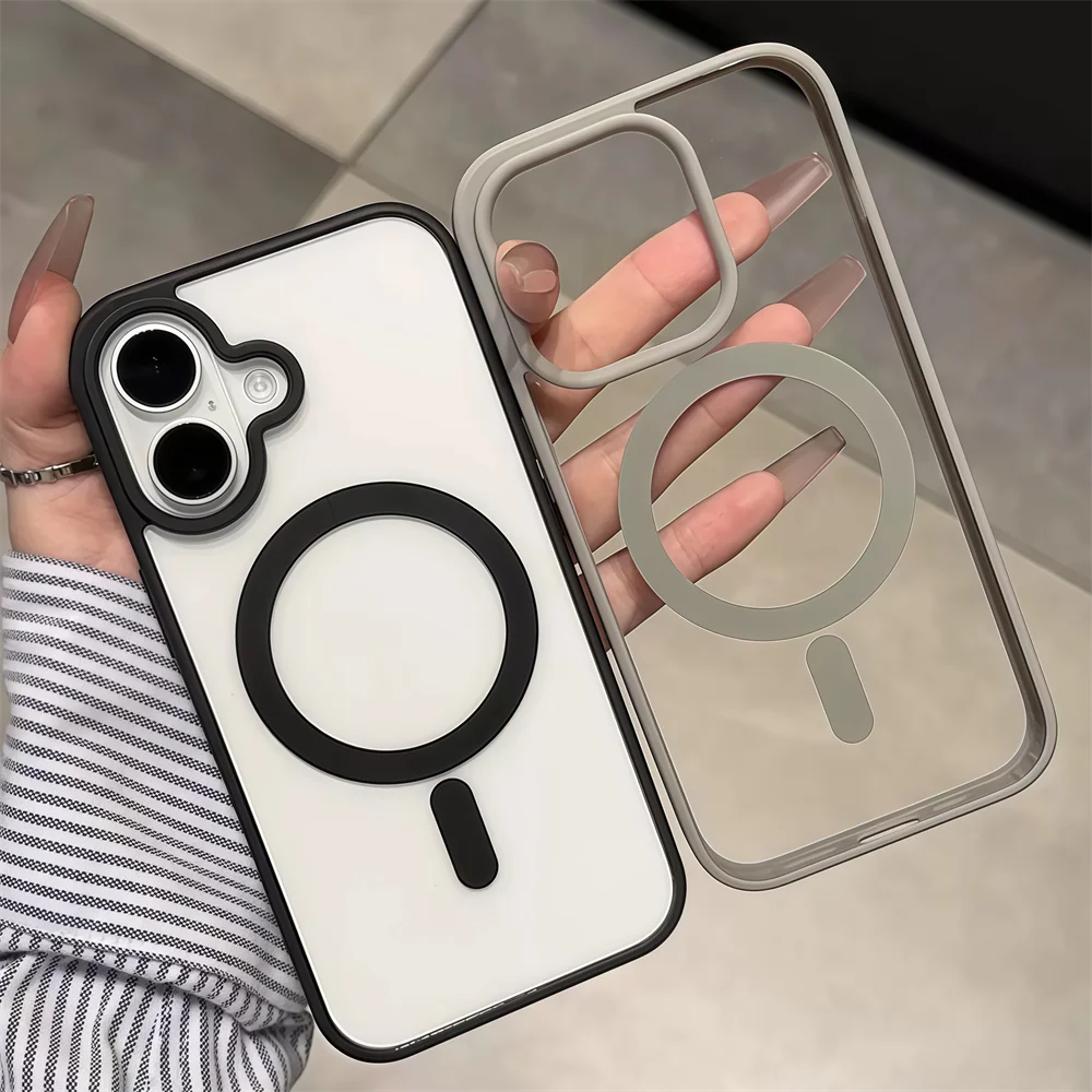 For iPhone 13 12 11 Pro Xs Max X XR 7 8 Plus SE 2020 2022 Magsafe Phone Case Clear Acrylic Magnetic Wireless Charging Back Cover