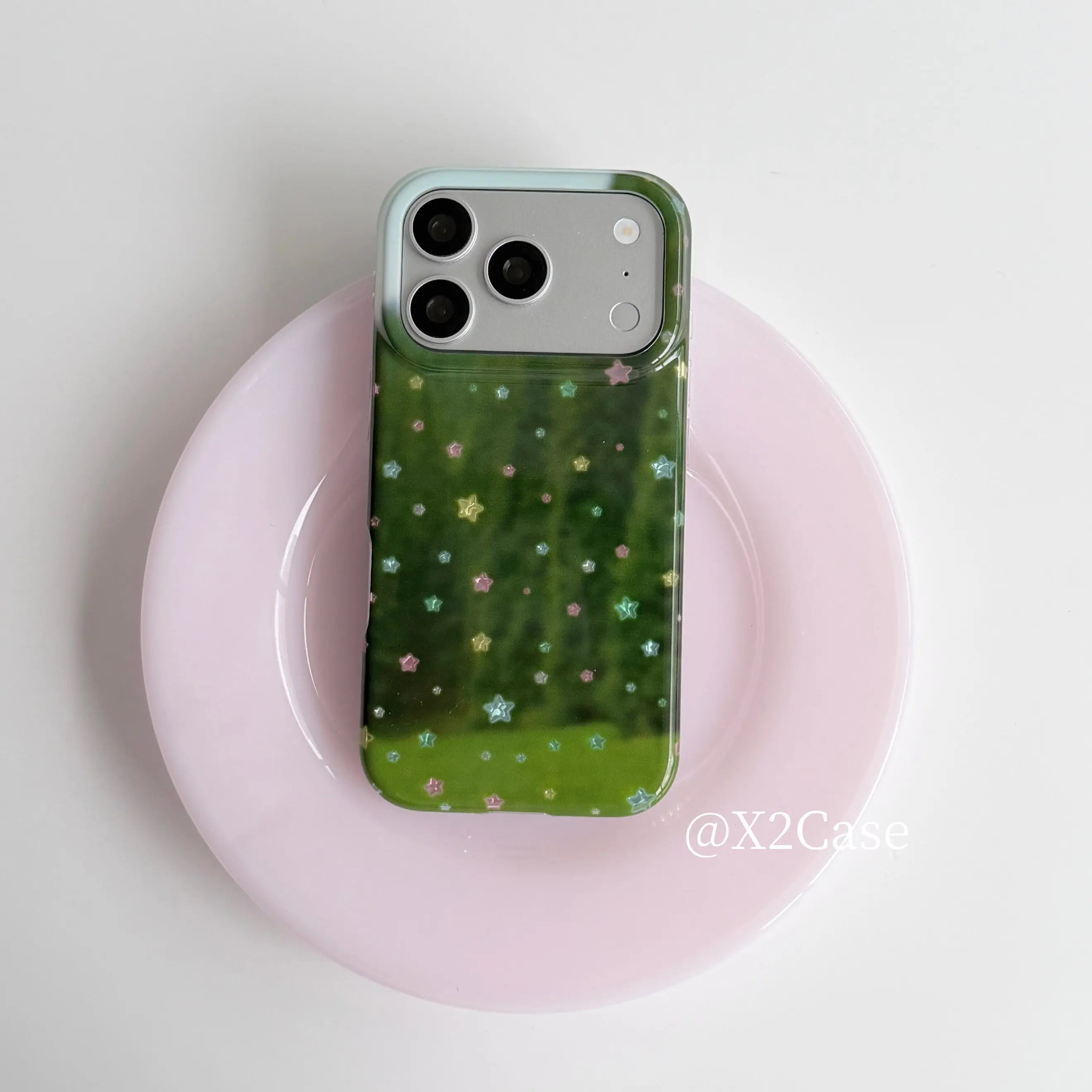 Green Background Colorful Stars Phone Case For iPhone 17 Air 16 15 14 13 12 11 Pro Max Plus Y2K Anti Fall Cover Ins Advanced