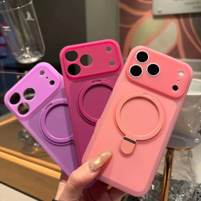 Luxury two-color magnetic stand phone case For Magsafe For iPhone 17 Pro Max 16 15 Silicone skin-like simple back cover